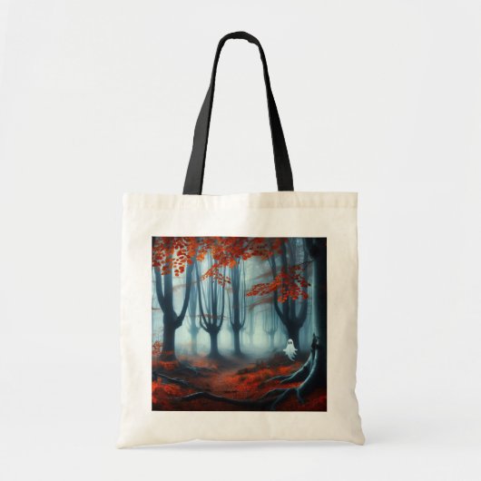 Spooky Herfst bossen met een spook Tote Bag (Voorkant)