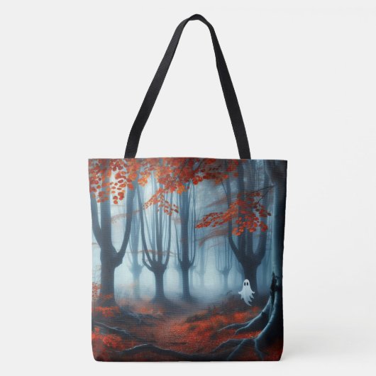 Spooky Herfst bossen met een spook Tote Bag (Voorkant)