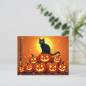 Spooky herfstnacht met gloeiende pompoenen briefkaart (Staand voorkant)