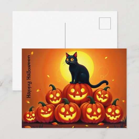 Spooky herfstnacht met gloeiende pompoenen briefkaart (Voorkant / Achterkant)