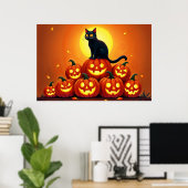 Spooky herfstnacht met gloeiende pompoenen poster (Thuiskantoor)