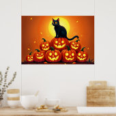 Spooky herfstnacht met gloeiende pompoenen poster (Keuken)