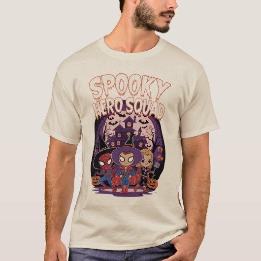Spooky Hero Squad: Schattige Chibi Superhelden T-shirt (Voorkant)