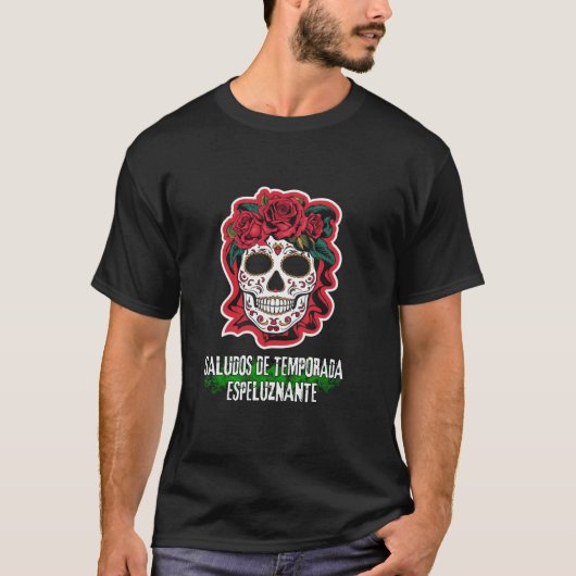 Spooky Hispanic Halloween Seizoen Groeten Design T-shirt (Voorkant)