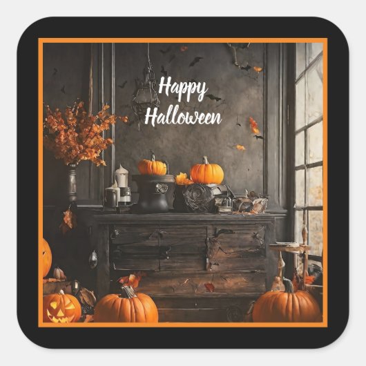 Spooky Home Halloween Collectie Vierkante Sticker (Voorkant)