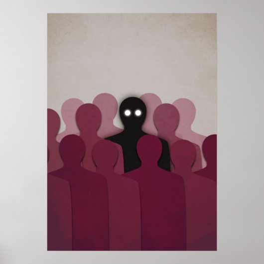 Spooky Horror Art Ghost in People Crowd Poster (Voorkant)