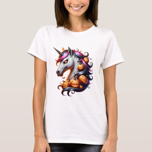 🦄🎃 Spooky Horse Halloween Shirt voor vrouwen 👻✨ (Voorkant)