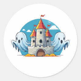 spooky house and ghost ronde sticker
