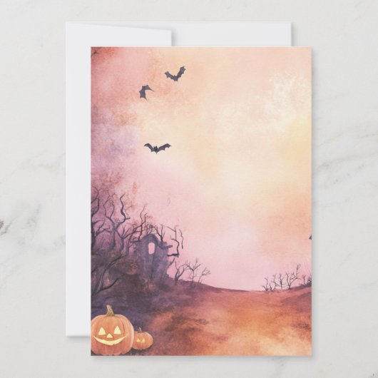 Spooky House en Bats Halloween Kostuumfeest Kaart (Achterkant)