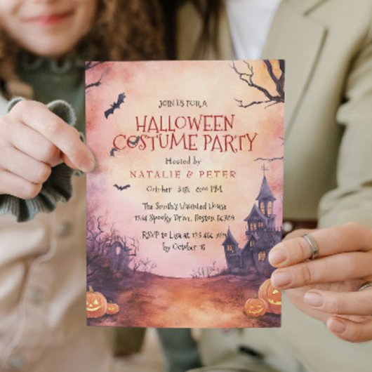 Spooky House en Bats Halloween Kostuumfeest Kaart