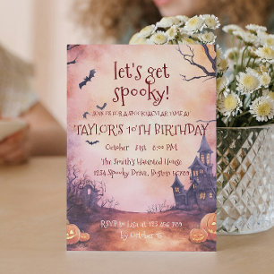 Spooky House en Bats Halloween Verjaardagsfeest Kaart