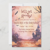 Spooky House en Bats Halloween Verjaardagsfeest Kaart (Voorkant)