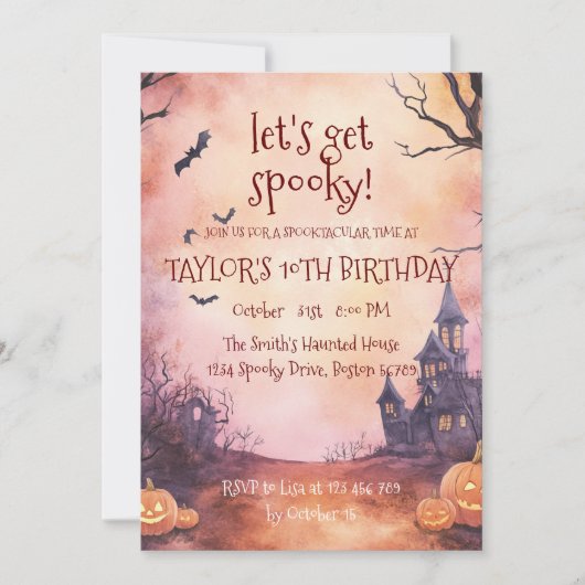 Spooky House en Bats Halloween Verjaardagsfeest Kaart (Voorkant)