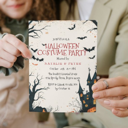 Spooky House en Forest Halloween Kostuumfeest Kaart