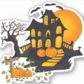 Spooky House en pomkins halloween Sticker (Voorkant)