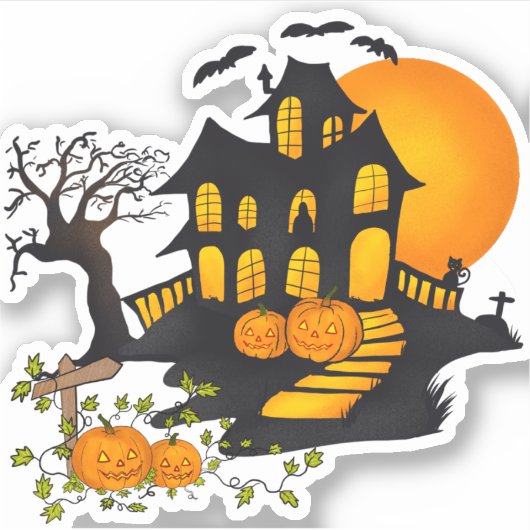 Spooky House en pomkins halloween Sticker (Voorkant)