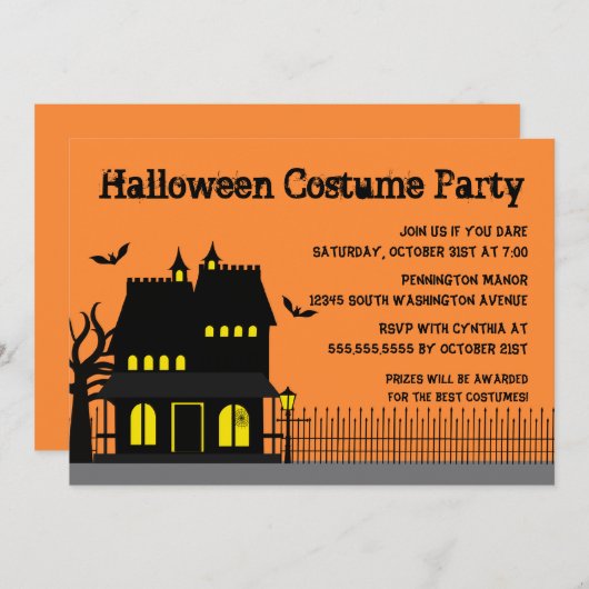 Spooky house halloween costuum party-uitnodiging kaart (Voorkant / Achterkant)