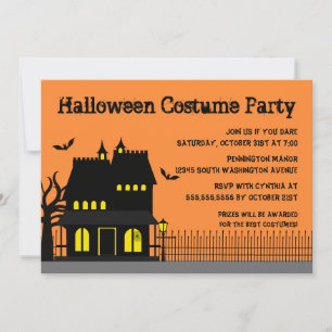 Spooky house halloween costuum party-uitnodiging kaart