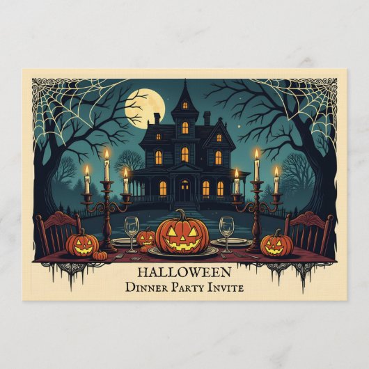 Spooky House Halloween Dinner Party Invitation Kaart (Voorkant)