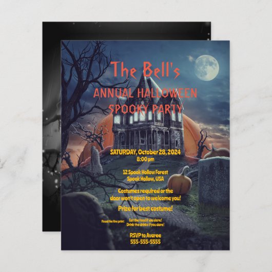 Spooky House Halloween Party Invitation (Voorkant / Achterkant)