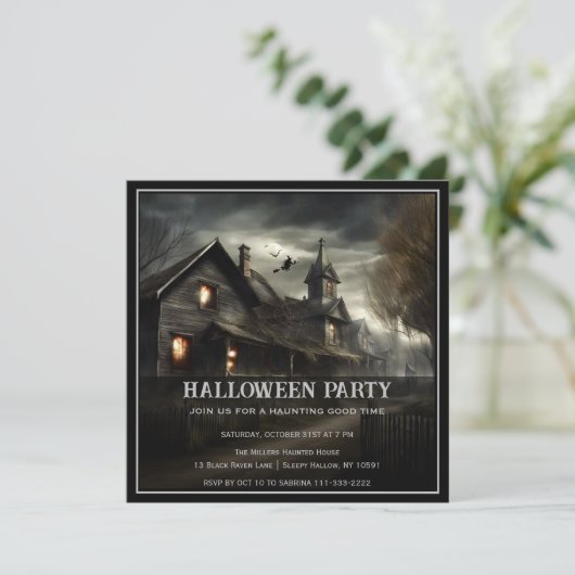Spooky House Halloween Party Invitation Kaart (Staand voorkant)