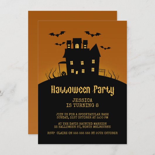 Spooky House Halloween Verjaardag Uitnodiging (Voorkant / Achterkant)