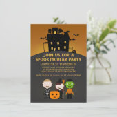 Spooky House Kinder Halloween Verjaardagsuitnodigi Kaart (Staand voorkant)