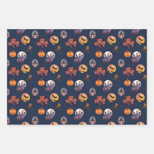 Spooky House Leuke Kleine Heks Uil Maan Halloween Inpakpapier Vel (Voorkant 3)