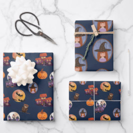 Spooky House Leuke Kleine Heks Uil Maan Halloween Inpakpapier Vel