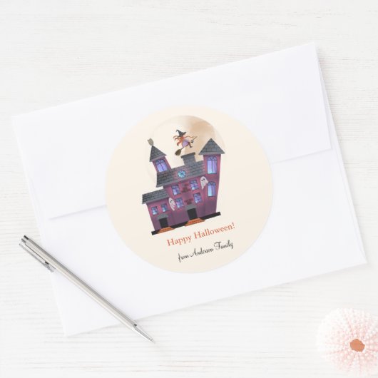 Spooky House Little Witch Home Spooky Home Ronde Sticker (Envelop)