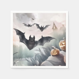 Spooky House met Bat Design Halloween Waterverf Servet