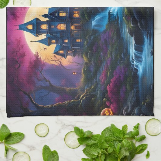 Spooky House op Halloween Hill Theedoek (Gevouwen)