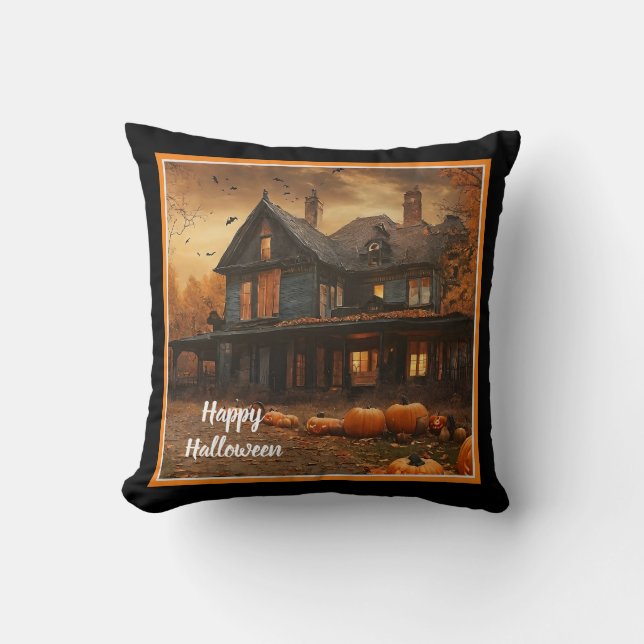 Spooky House Pompoen Halloween Collectie Kussen (Voorkant)