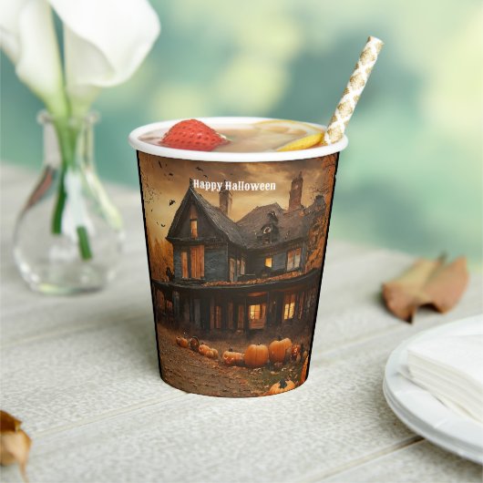 Spooky House Pompoen Halloween Collectie Papieren Bekers (Insitu)