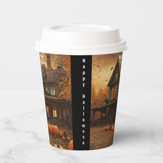 Spooky House Pompoen Halloween Collectie Papieren Bekers (Links)