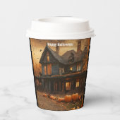 Spooky House Pompoen Halloween Collectie Papieren Bekers (Achterkant)