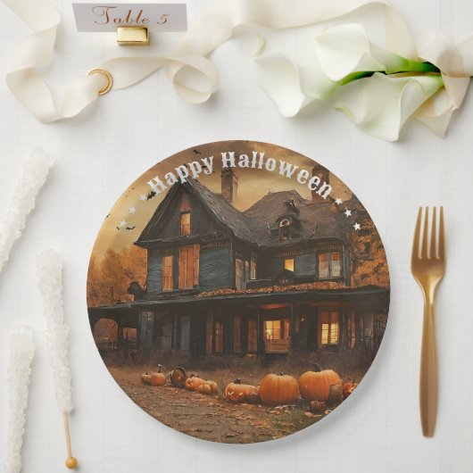 Spooky House Pompoen Halloween Collectie Papieren Bordje (Huwelijk)