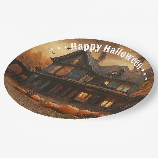 Spooky House Pompoen Halloween Collectie Papieren Bordje (Gekanteld)