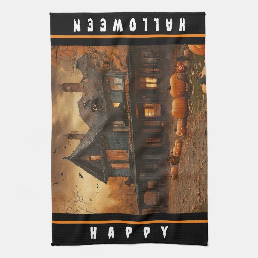 Spooky House Pompoen Halloween Collectie Theedoek (Verticaal)