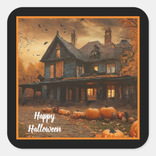 Spooky House Pompoen Halloween Collectie Vierkante Sticker