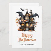Spooky House Pumpkins Bat Ghost Halloween Card Feestdagenkaart (Voorkant / Achterkant)