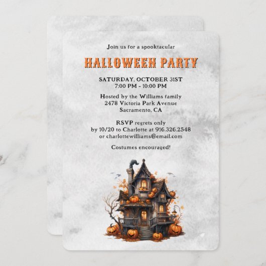 Spooky House Pumpkins Ghost Halloween Party Kaart (Voorkant / Achterkant)