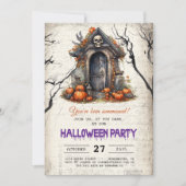 Spooky House Skull Pumpkins Halloween Party Kaart (Voorkant)