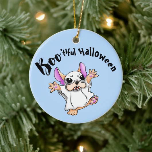 Spooky Hugs: Schattigee Bulldog Boo ghost Hallowee Keramisch Ornament (Boom)