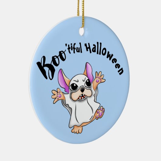 Spooky Hugs: Schattigee Bulldog Boo ghost Hallowee Keramisch Ornament (Rechts)