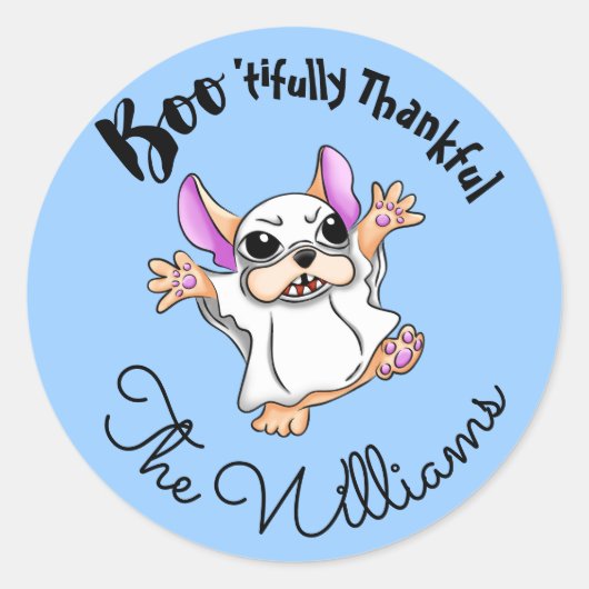 Spooky Hugs: Schattigee Bulldog Halloween Dank je Ronde Sticker (Voorkant)