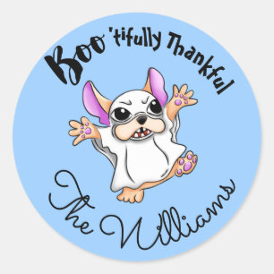 Spooky Hugs: Schattigee Bulldog Halloween Dank je Ronde Sticker