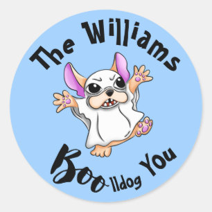 Spooky Hugs: Schattigee Franse Bulldog Boo Hallowe Ronde Sticker