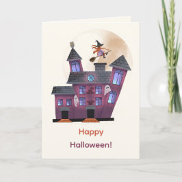 Spooky huis maan kleine heks gelukkig Halloween Kaart