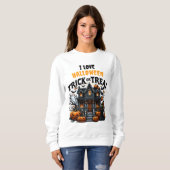 Spooky huis met pompoenen en geesten trui (Voorkant volledig)